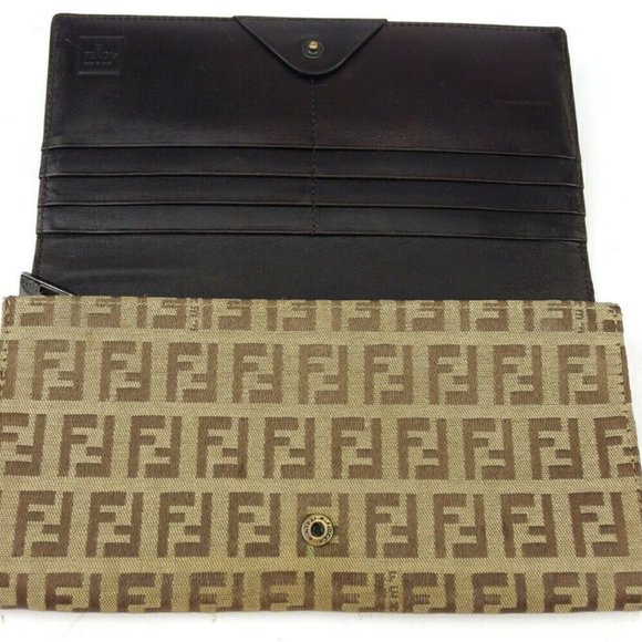 FENDI long wallet zucchino beige canvas ~ leather Authentic used - Picture 6 of 10